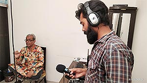 dubbing a film on set